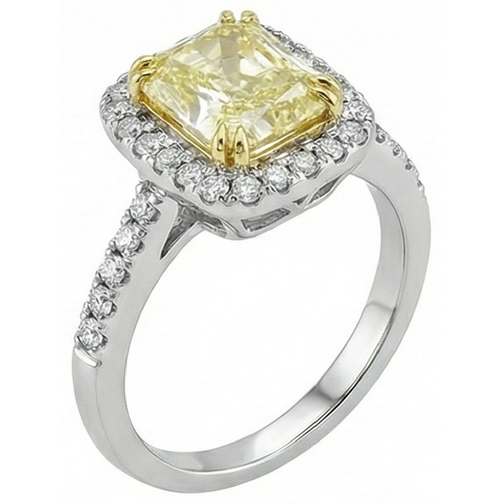 Radiant Cut Gelber Saphir Edelstein Ring Weißgold Aus der Erde Abgebauter Natürlicher Diamant 2,5 Kt.