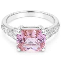 Radiant Cut Kunzit mit runden Aus der Erde Abgebauter Natürlicher Diamanten 17,90 Karat Ring 14K Gold