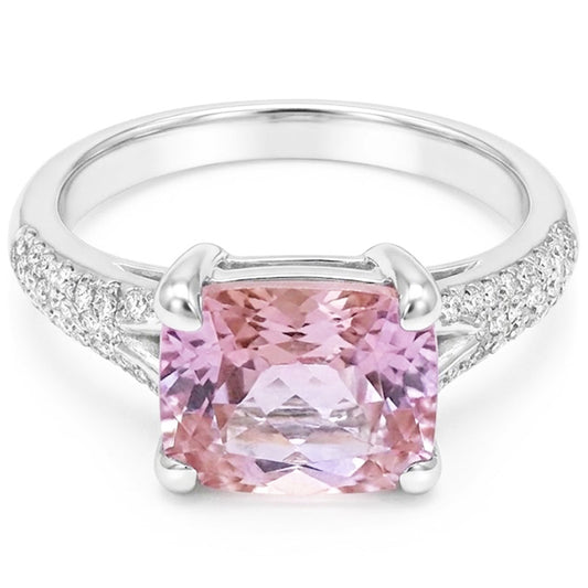 Radiant Cut Kunzit mit runden Aus der Erde Abgebauter Natürlicher Diamanten 17,90 Karat Ring 14K Gold