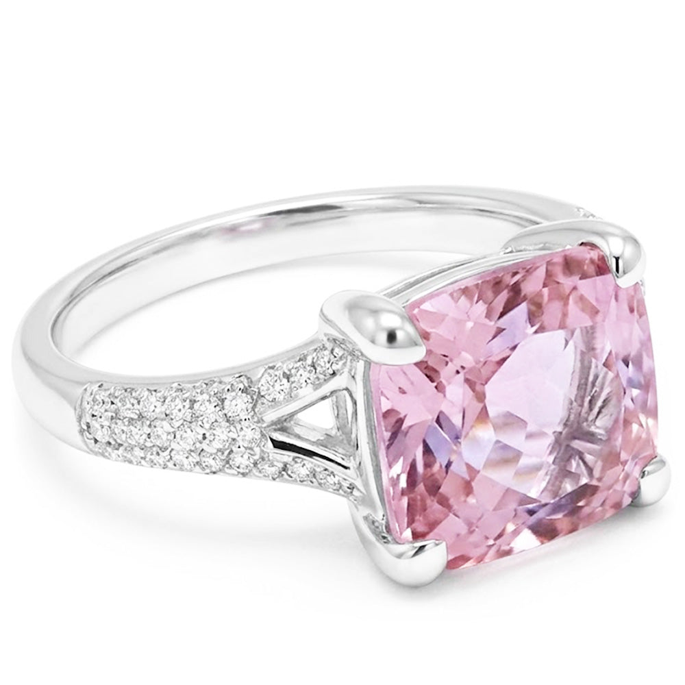 Radiant Cut Kunzit mit runden Aus der Erde Abgebauter Natürlicher Diamanten 17,90 Karat Ring 14K Gold