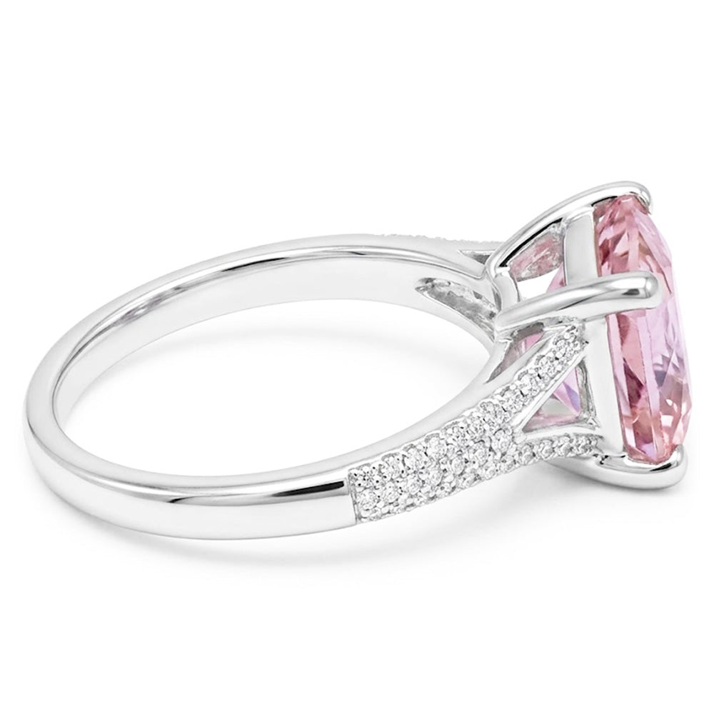 Radiant Cut Kunzit mit runden Aus der Erde Abgebauter Natürlicher Diamanten 17,90 Karat Ring 14K Gold