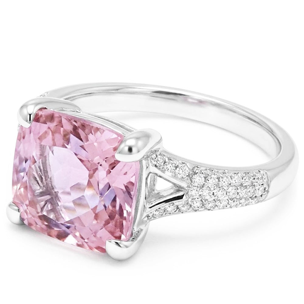 Radiant Cut Kunzit mit runden Aus der Erde Abgebauter Natürlicher Diamanten 17,90 Karat Ring 14K Gold