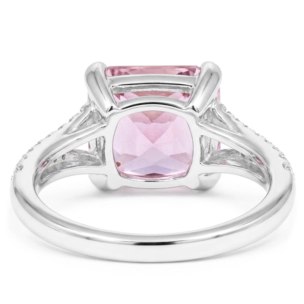 Radiant Cut Kunzit mit runden Aus der Erde Abgebauter Natürlicher Diamanten 17,90 Karat Ring 14K Gold