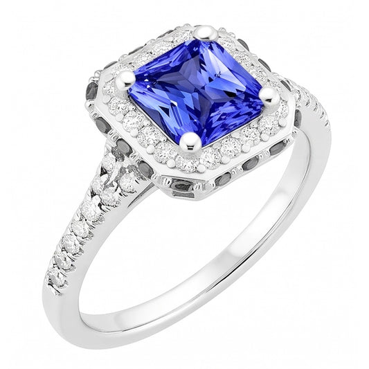 Radiant Halo Ceylon Saphir Natürlicher Diamant ( nicht im Labor gezüchtet )ring 3,50 Karat Weißgold