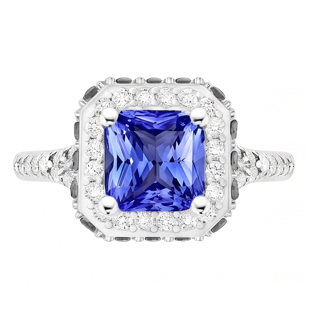 Radiant Halo Ceylon Saphir Natürlicher Diamant ( nicht im Labor gezüchtet )ring 3,50 Karat Weißgold