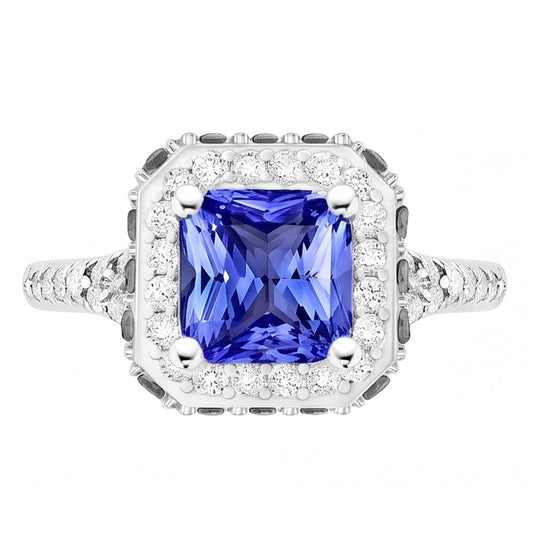 Radiant Halo Ceylon Saphir Natürlicher Diamant ( nicht im Labor gezüchtet )ring 3,50 Karat Weißgold