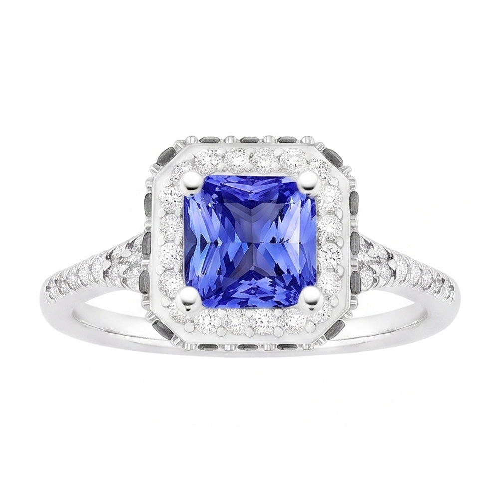 Radiant Halo Ceylon Saphir Natürlicher Diamant ( nicht im Labor gezüchtet )ring 3,50 Karat Weißgold