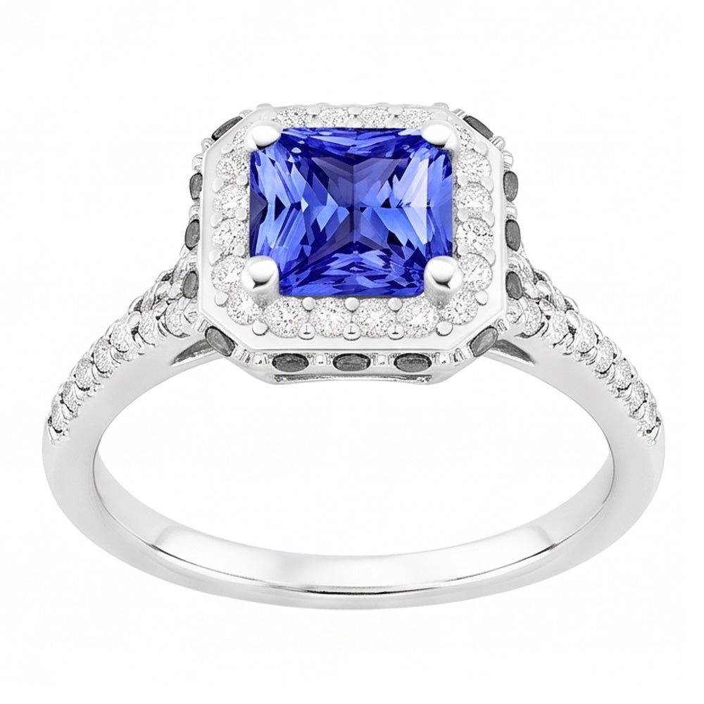 Radiant Halo Ceylon Saphir Natürlicher Diamant ( nicht im Labor gezüchtet )ring 3,50 Karat Weißgold