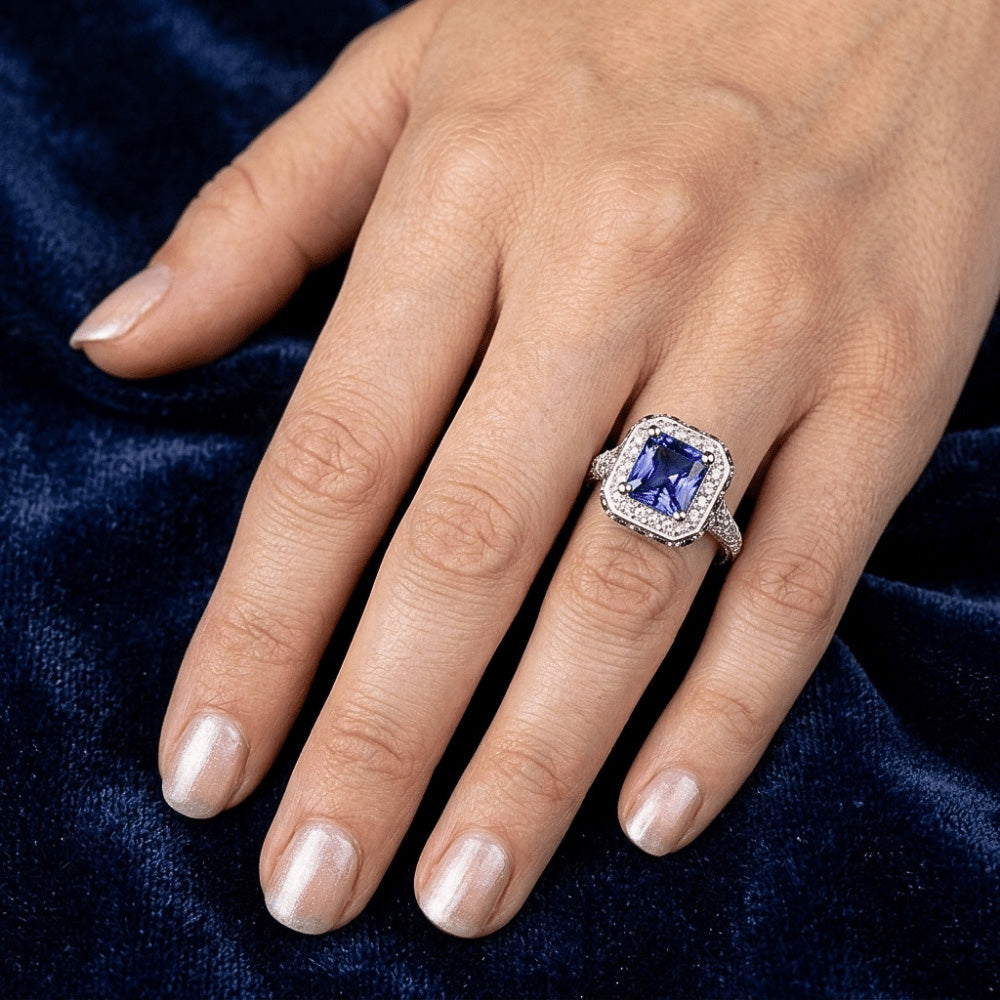 Radiant Halo Ceylon Saphir Natürlicher Diamant ( nicht im Labor gezüchtet )ring 3,50 Karat Weißgold