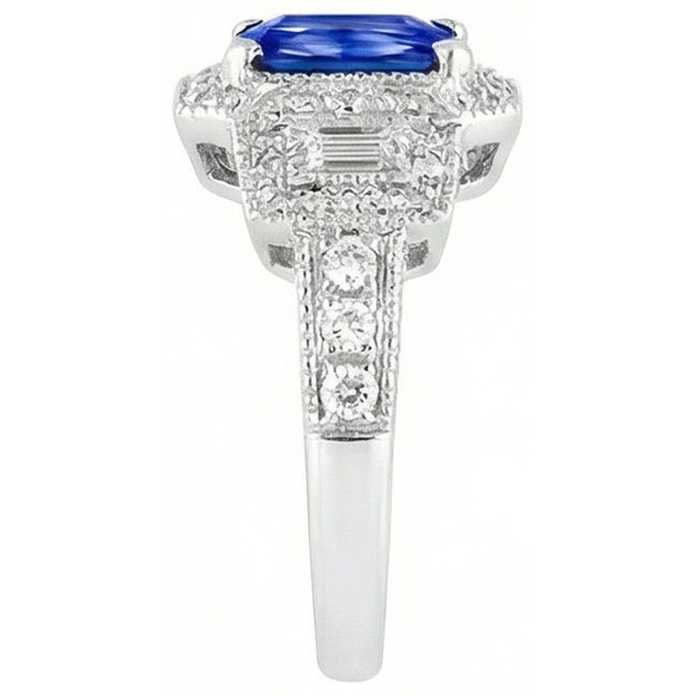 Radiant Halo Ring Antik-Stil Blauer Saphir & Natürlicher Diamant ( nicht im Labor gezüchtet )en 3 Karat