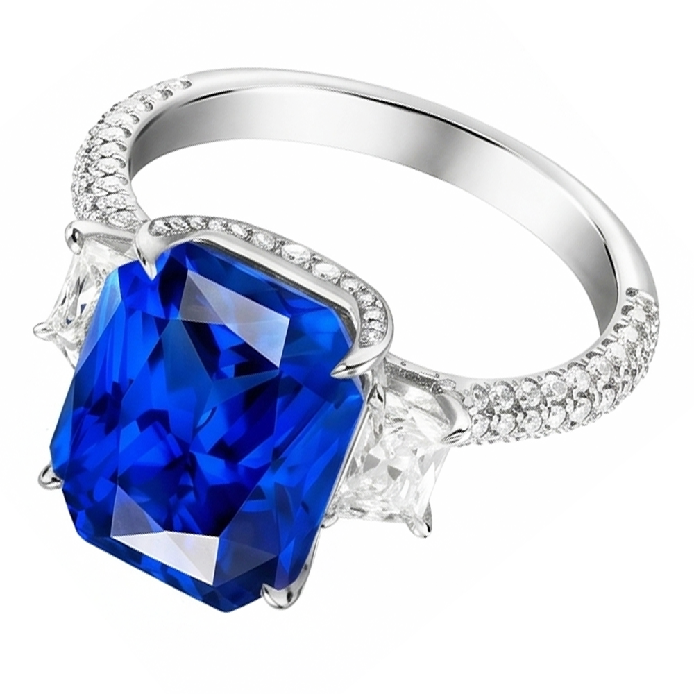 Radiant Natürlicher Diamant ( nicht im Labor gezüchtet ) 3 Stone Saphir Ring mit Akzenten 4,50 Karat Gold
