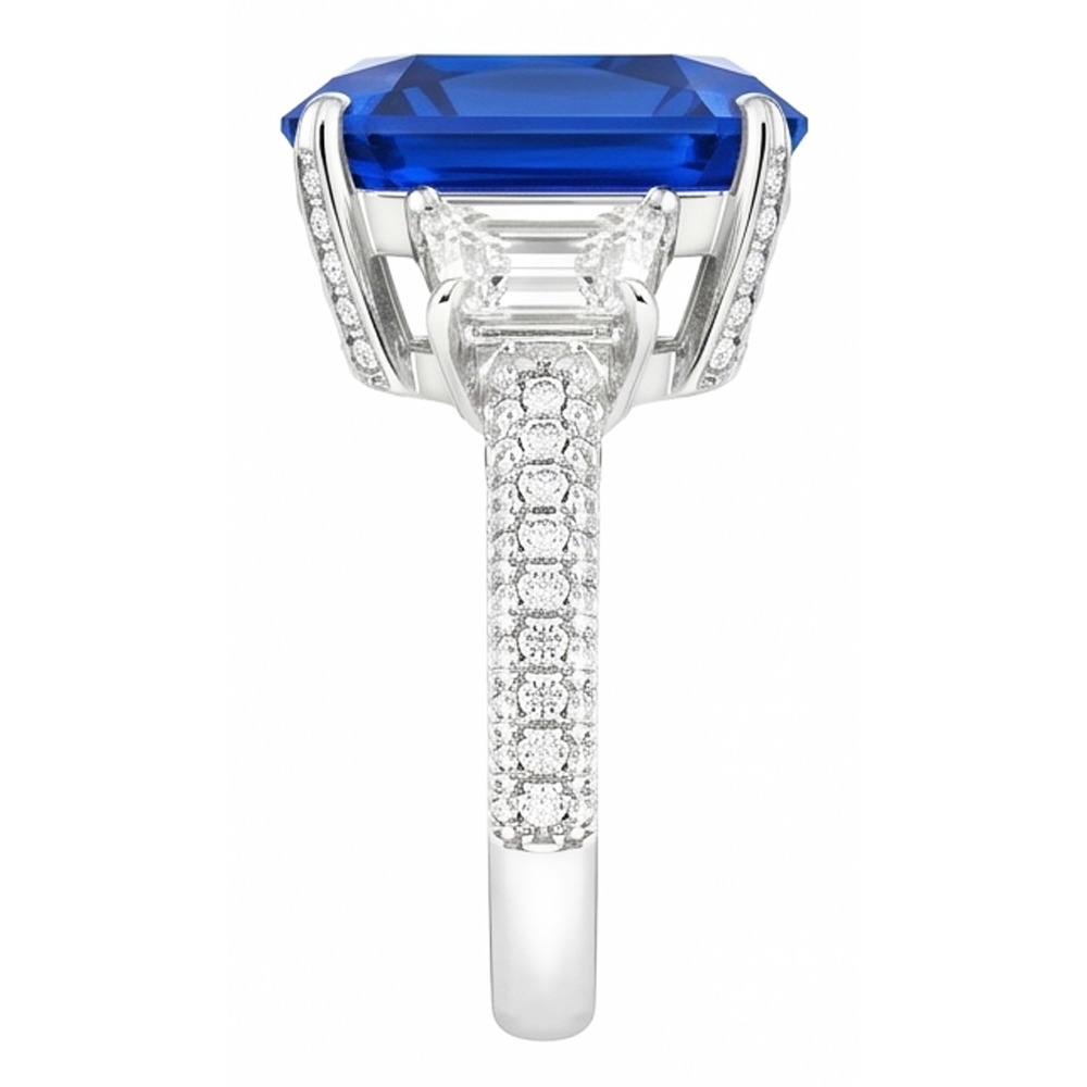 Radiant Natürlicher Diamant ( nicht im Labor gezüchtet ) 3 Stone Saphir Ring mit Akzenten 4,50 Karat Gold