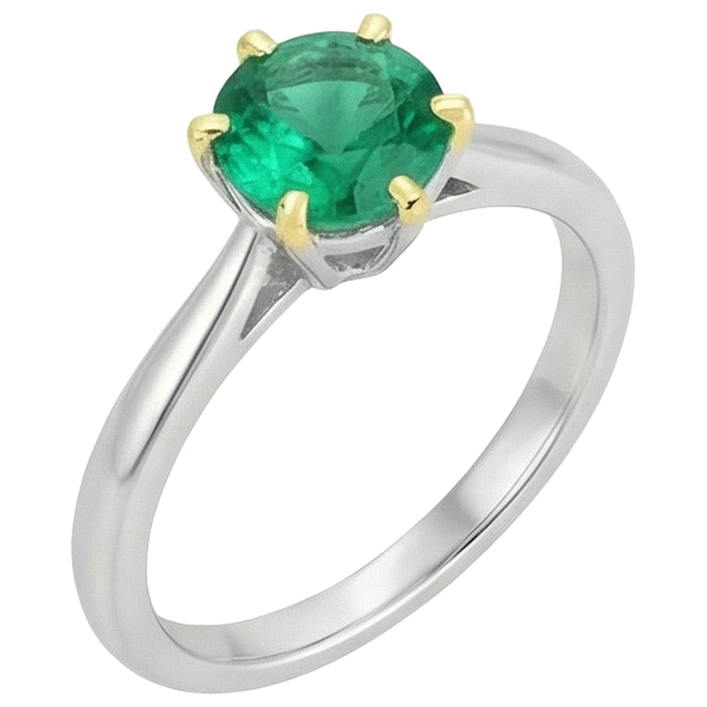 Echter Kolumbianischer Smaragd Schmuckstein-Ring 2 Karat Zweifarbiges 14K Gold – Seitenansicht