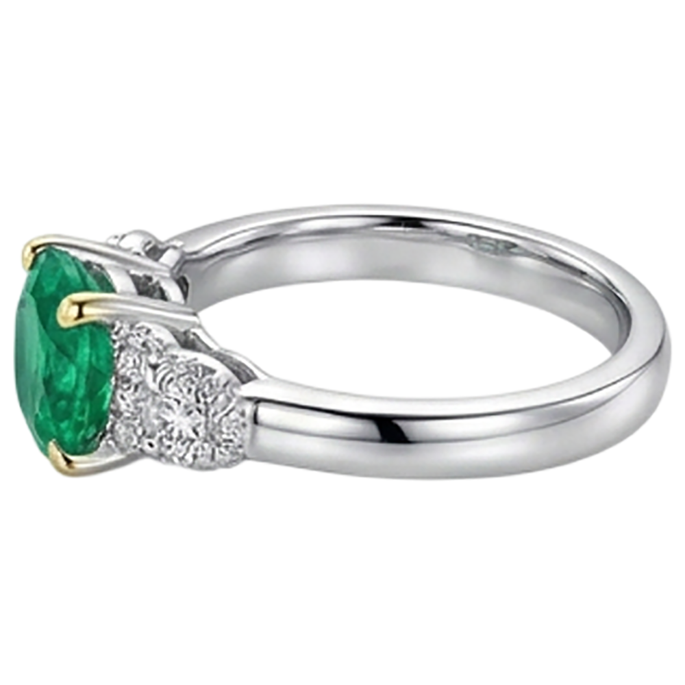 Edelstein-Ring Zweifarbiges 14K Gold mit Smaragd – Schrägansicht