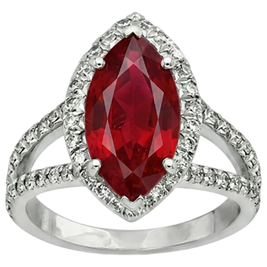 Red Marquise Cut Halo Rubin Aus der Erde Abgebauter Natürlicher Diamantring Weißgold 5,55 Ct
