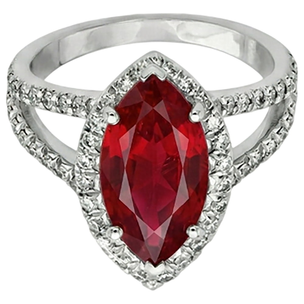 Red Marquise Cut Halo Rubin Aus der Erde Abgebauter Natürlicher Diamantring Weißgold 5,55 Ct