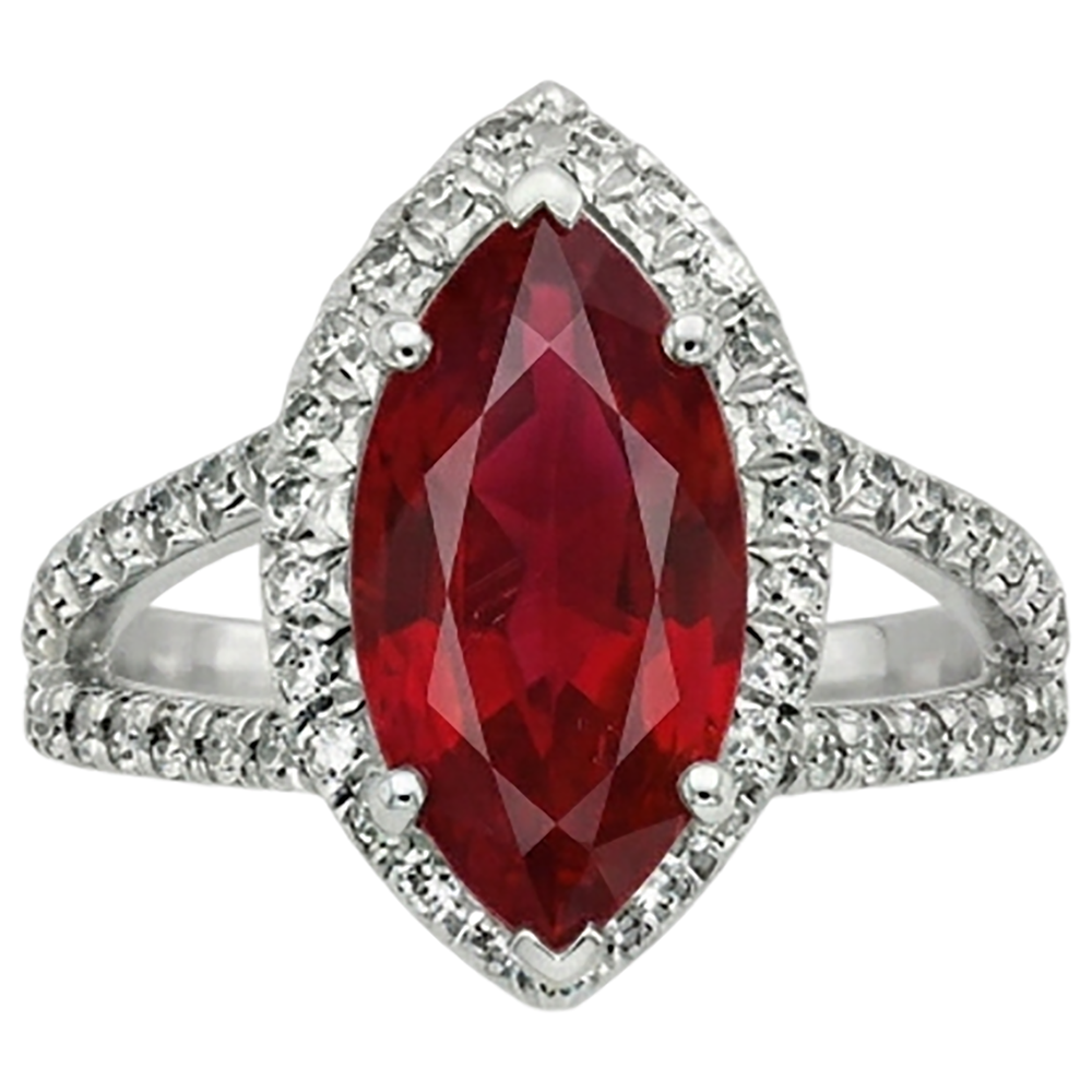 Red Marquise Cut Halo Rubin Aus der Erde Abgebauter Natürlicher Diamantring Weißgold 5,55 Ct