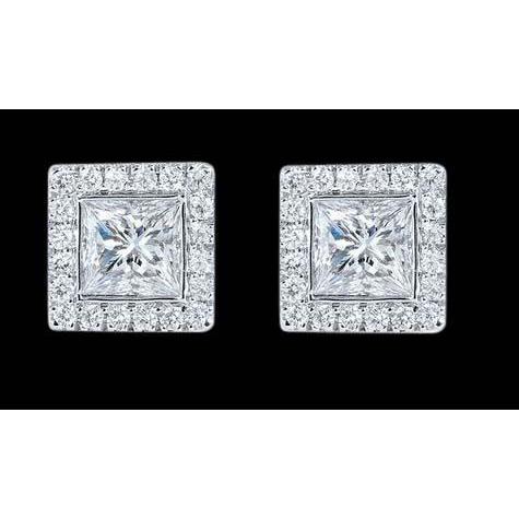 Riesige 8 Ct. Princess Center Echt Diamond Stud Halo-Ohrring-Paar