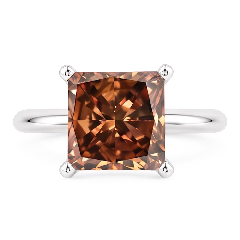 Riesiger Champagner-Edelstein-Verlobungsring mit 3 Kt Aus der Erde Abgebauter Natürlicher Diamant im Radiant Cut