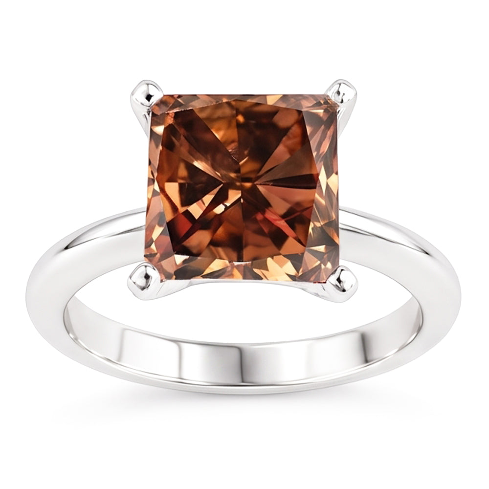 Riesiger Champagner-Edelstein-Verlobungsring mit 3 Kt Aus der Erde Abgebauter Natürlicher Diamant im Radiant Cut