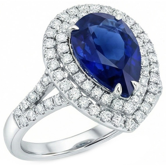Riesiger Saphir-Doppel-Halo-Ring