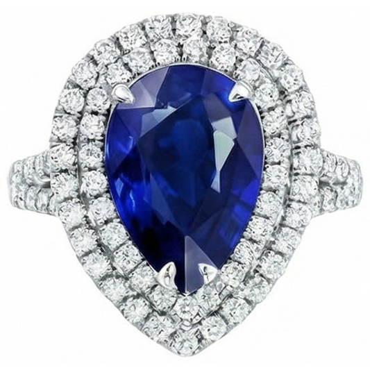 Riesiger Saphir-Doppel-Halo-Ring