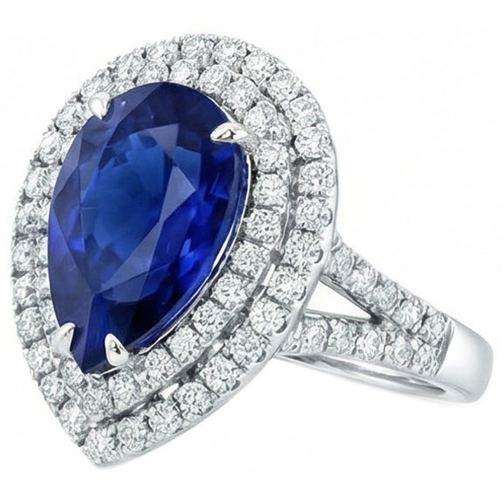 Riesiger Saphir-Doppel-Halo-Ring