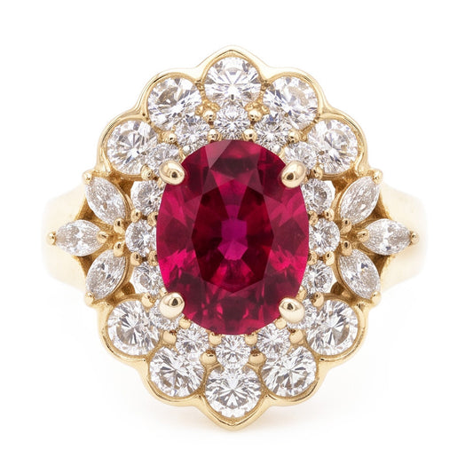Ring 6,75 Karat Roter Turmalin Und Weiße Aus der Erde Abgebauter Natürlicher Diamanten Weißgold 14K