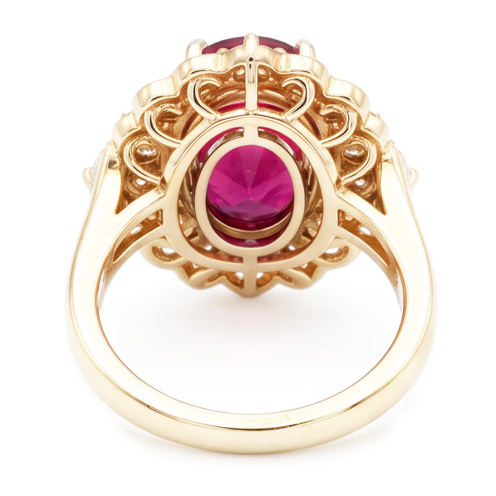 Ring 6,75 Karat Roter Turmalin Und Weiße Aus der Erde Abgebauter Natürlicher Diamanten Weißgold 14K