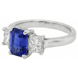Ring Drei Steinen Mit Smaragd Blaue Saphir Und Natürlicher Diamant ( nicht im Labor gezüchtet )en