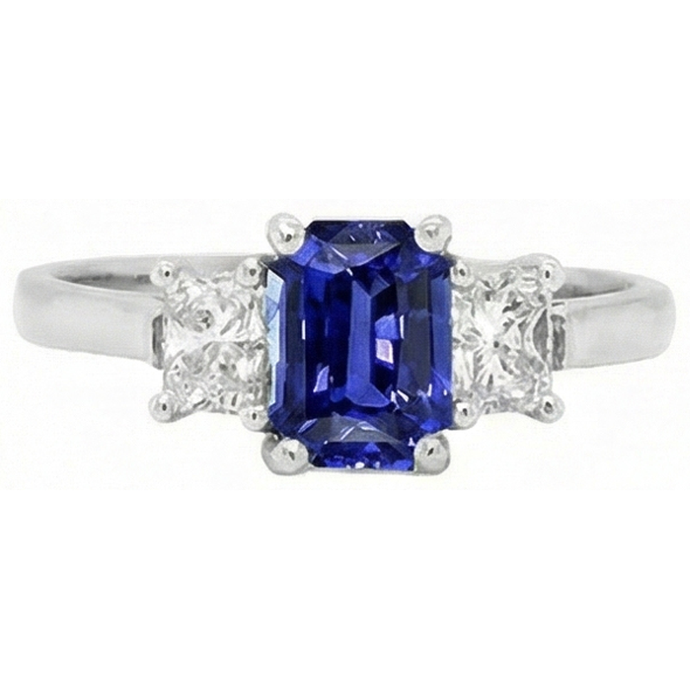 Ring Drei Steinen Mit Smaragd Blaue Saphir Und Natürlicher Diamant ( nicht im Labor gezüchtet )en