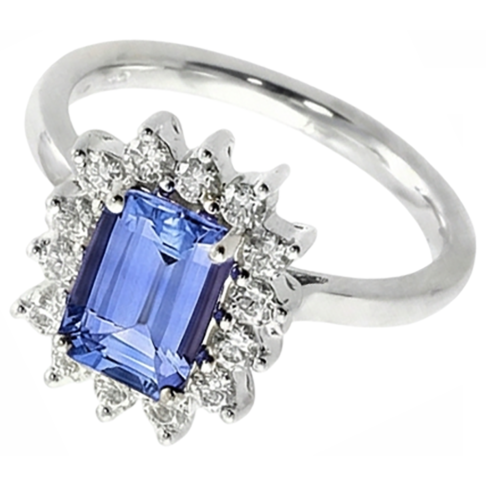 Ring aus 14 Karat 7 Karat Tansanit und Aus der Erde Abgebauter Natürlicher Diamanten aus Weißgold Neu