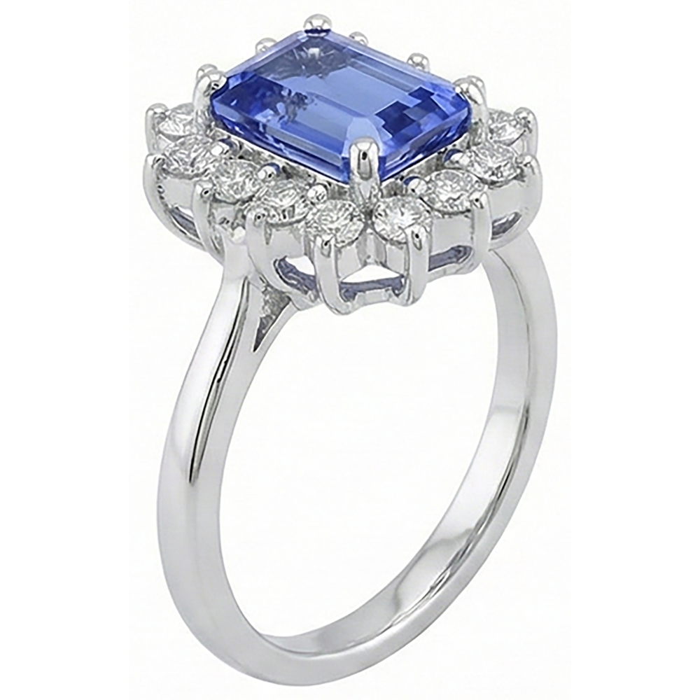 Ring aus 14 Karat 7 Karat Tansanit und Aus der Erde Abgebauter Natürlicher Diamanten aus Weißgold Neu