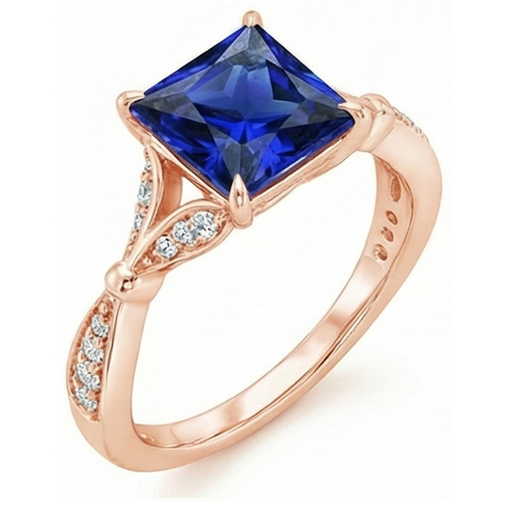 Ring aus Roségold mit Akzenten Princess Cut Blauer Saphir 5,50 Karat