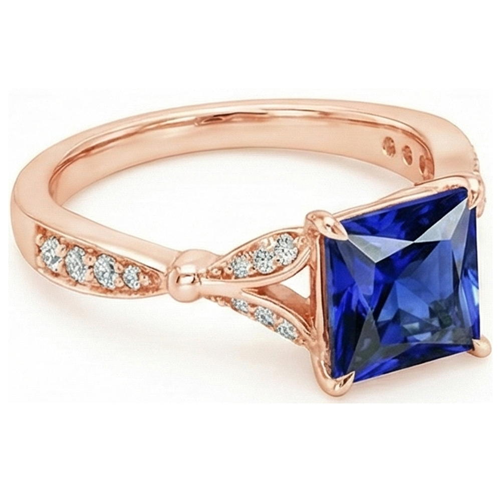Ring aus Roségold mit Akzenten Princess Cut Blauer Saphir 5,50 Karat