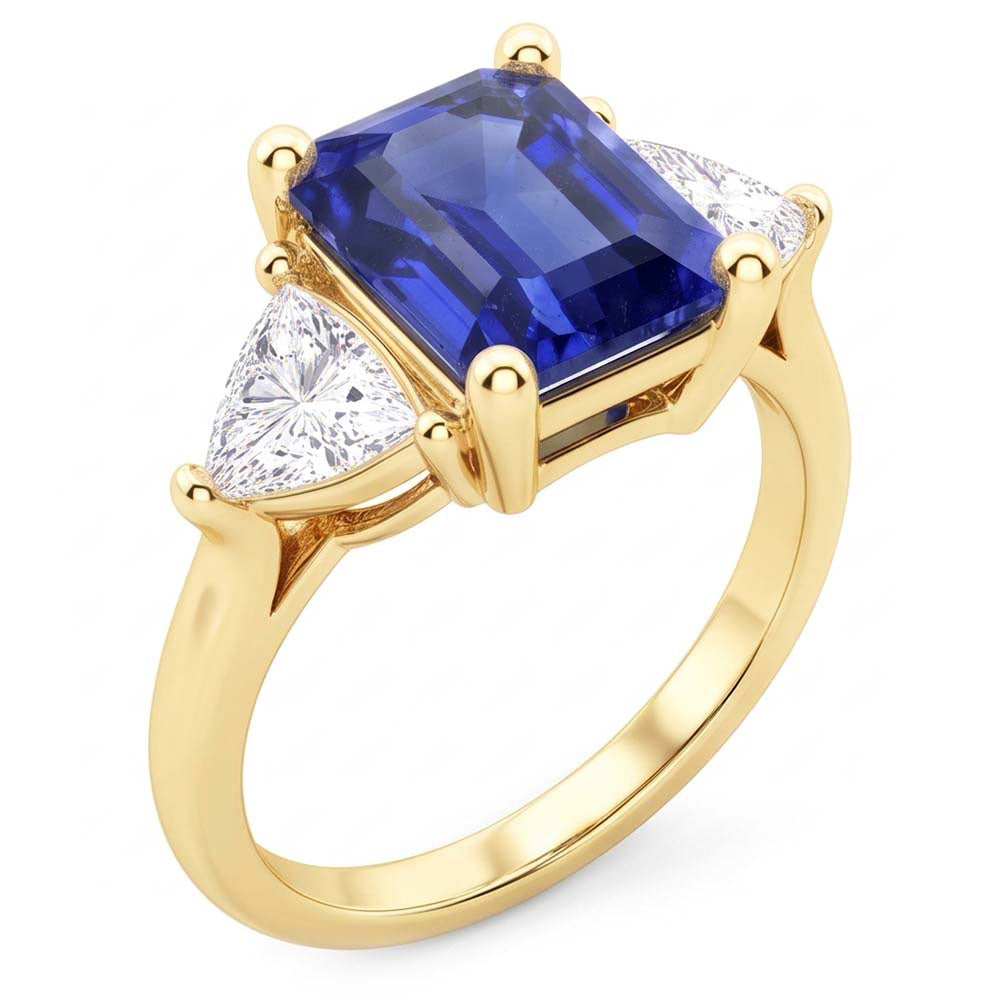 Ring aus Smaragd blauem Saphir mit 3 Steinen und Billionen Natürlicher Diamant ( nicht im Labor gezüchtet )en 2,50 Karat