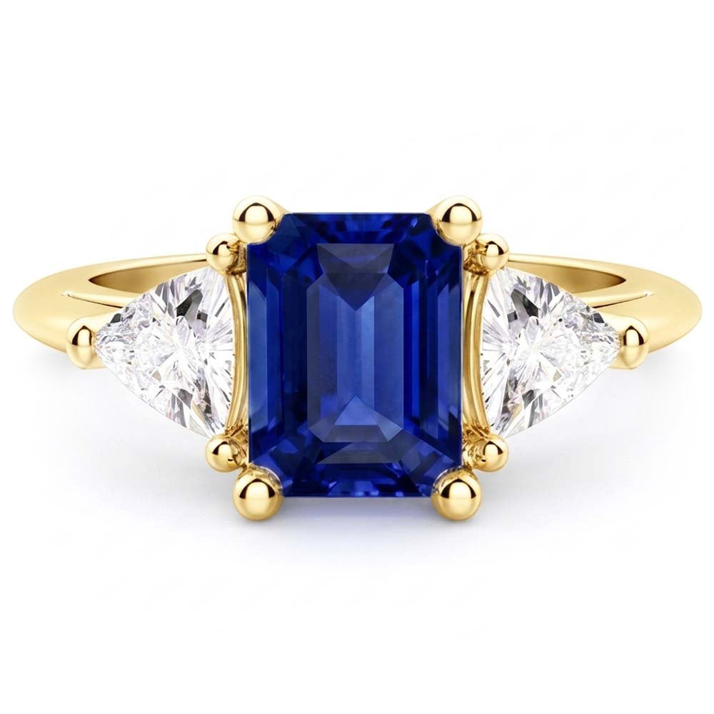 Ring aus Smaragd blauem Saphir mit 3 Steinen und Billionen Natürlicher Diamant ( nicht im Labor gezüchtet )en 2,50 Karat