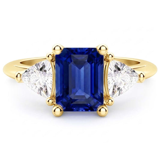 Ring aus Smaragd blauem Saphir mit 3 Steinen und Billionen Natürlicher Diamant ( nicht im Labor gezüchtet )en 2,50 Karat
