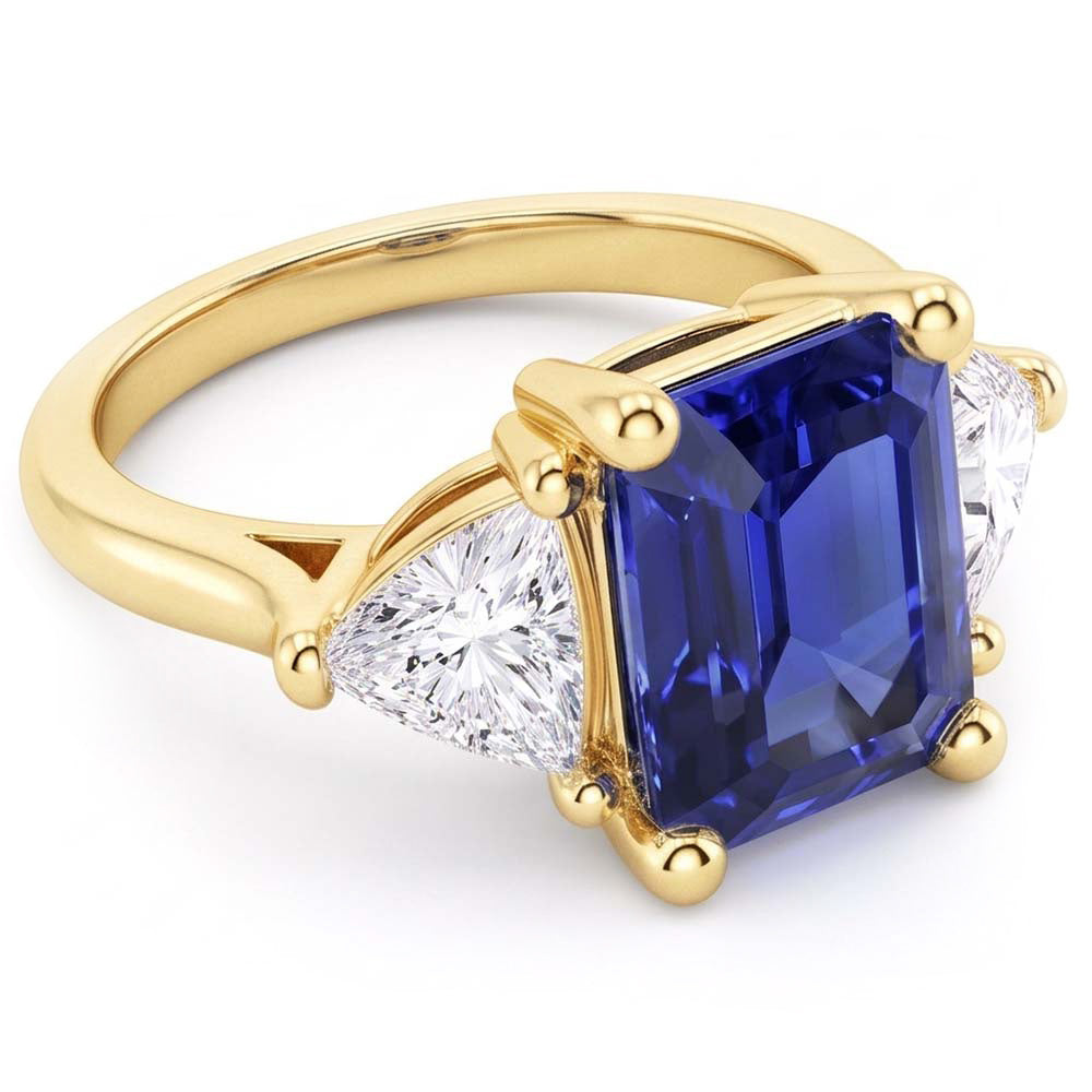 Ring aus Smaragd blauem Saphir mit 3 Steinen und Billionen Natürlicher Diamant ( nicht im Labor gezüchtet )en 2,50 Karat