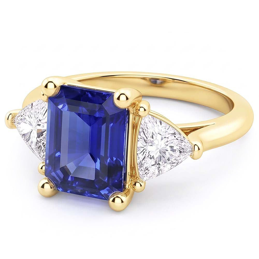 Ring aus Smaragd blauem Saphir mit 3 Steinen und Billionen Natürlicher Diamant ( nicht im Labor gezüchtet )en 2,50 Karat