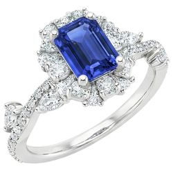 Ring im Blumenstil Smaragd Sri Lanka Saphir & Aus der Erde Abgebauter Natürlicher Diamant 5 Karat
