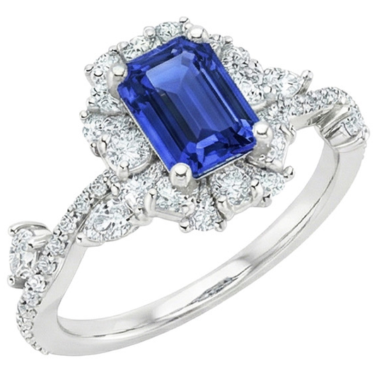 Ring im Blumenstil Smaragd Sri Lanka Saphir & Aus der Erde Abgebauter Natürlicher Diamant 5 Karat