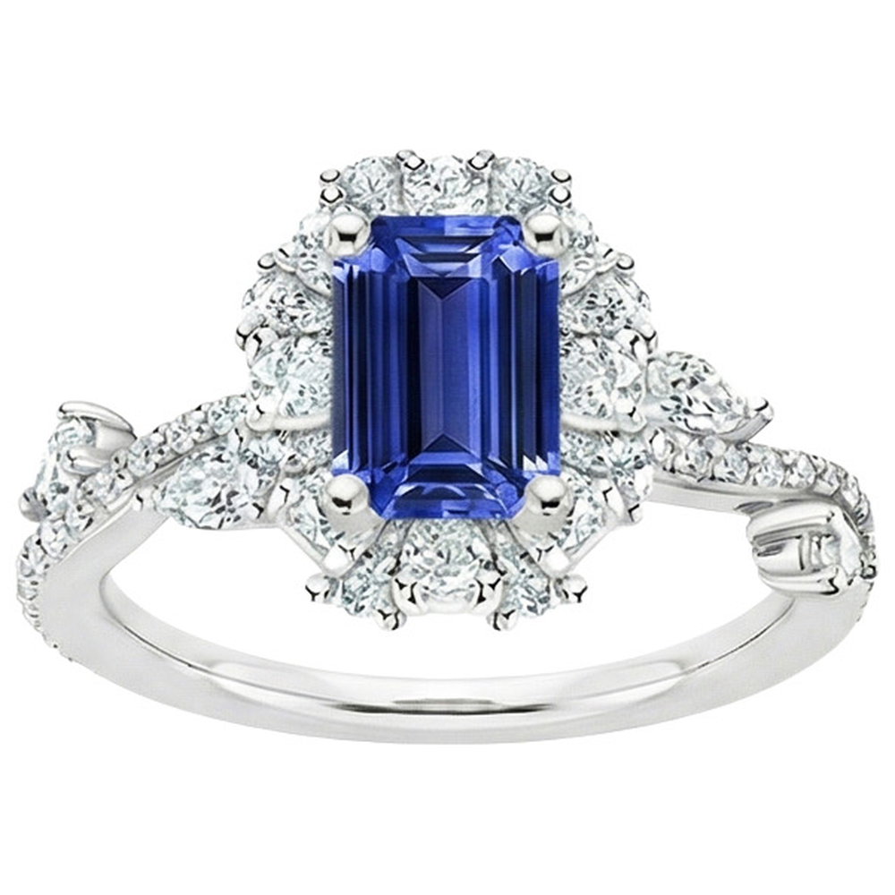 Ring im Blumenstil Smaragd Sri Lanka Saphir & Aus der Erde Abgebauter Natürlicher Diamant 5 Karat