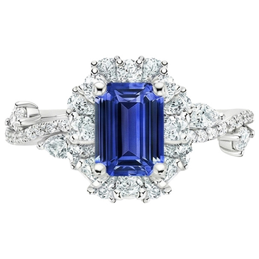 Ring im Blumenstil Smaragd Sri Lanka Saphir & Aus der Erde Abgebauter Natürlicher Diamant 5 Karat