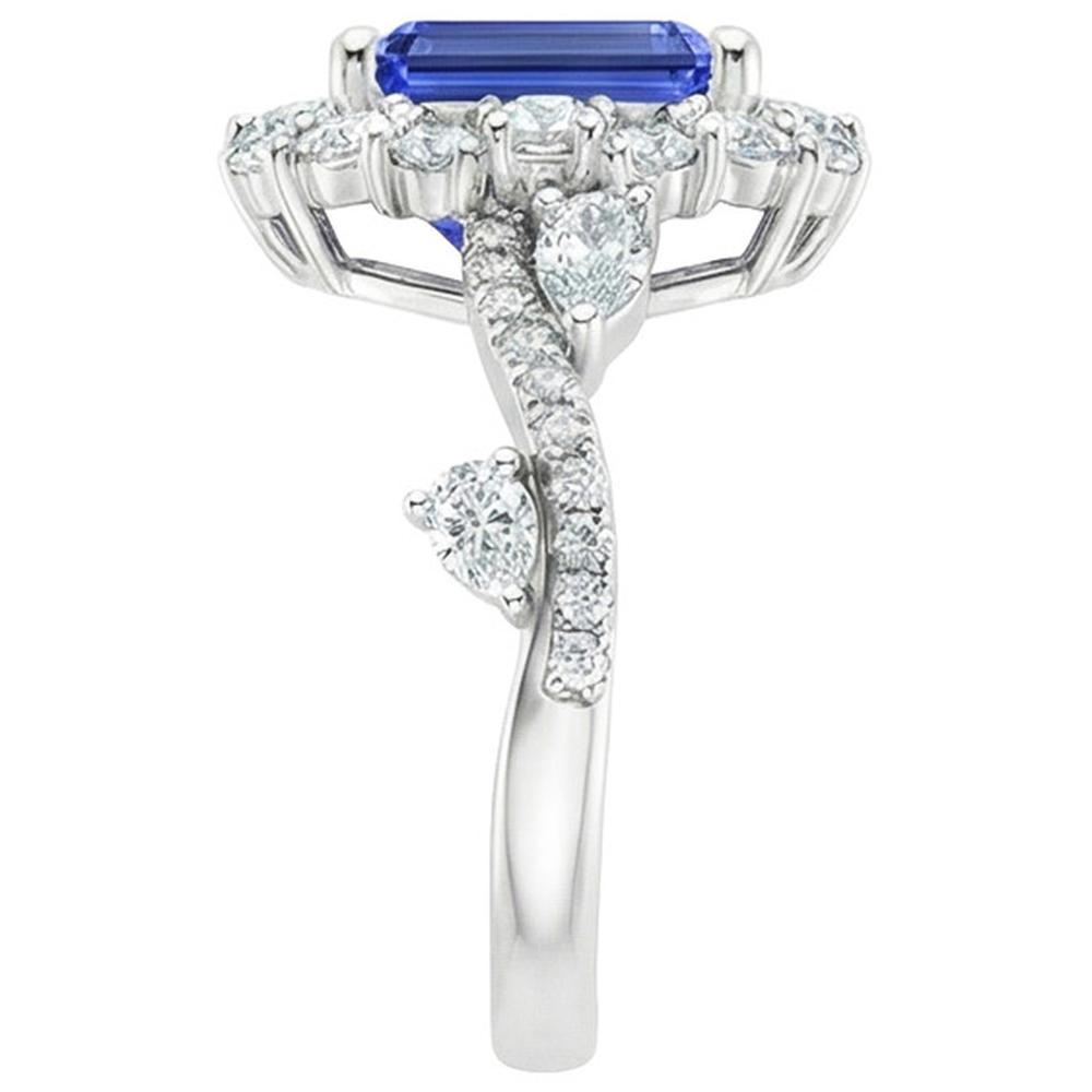 Ring im Blumenstil Smaragd Sri Lanka Saphir & Aus der Erde Abgebauter Natürlicher Diamant 5 Karat