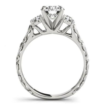 Ring im antiken Stil mit 2 Karat Echt Diamanten und drei Steinen Weißgold 14K