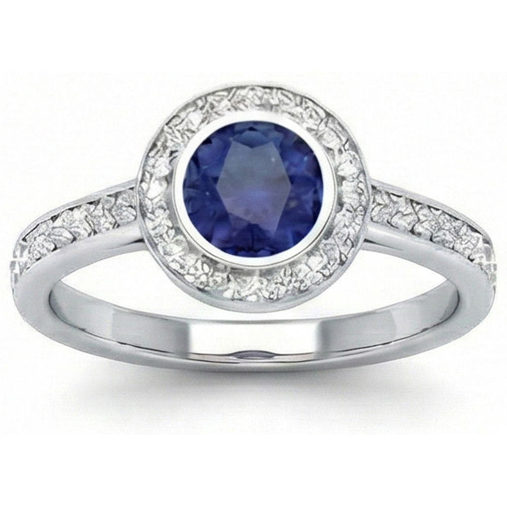 Ring mit 3 Kt Ceylon Saphir Aus der Erde Abgebauter Natürlicher Diamanten im Rundschliff Weißgold 14K