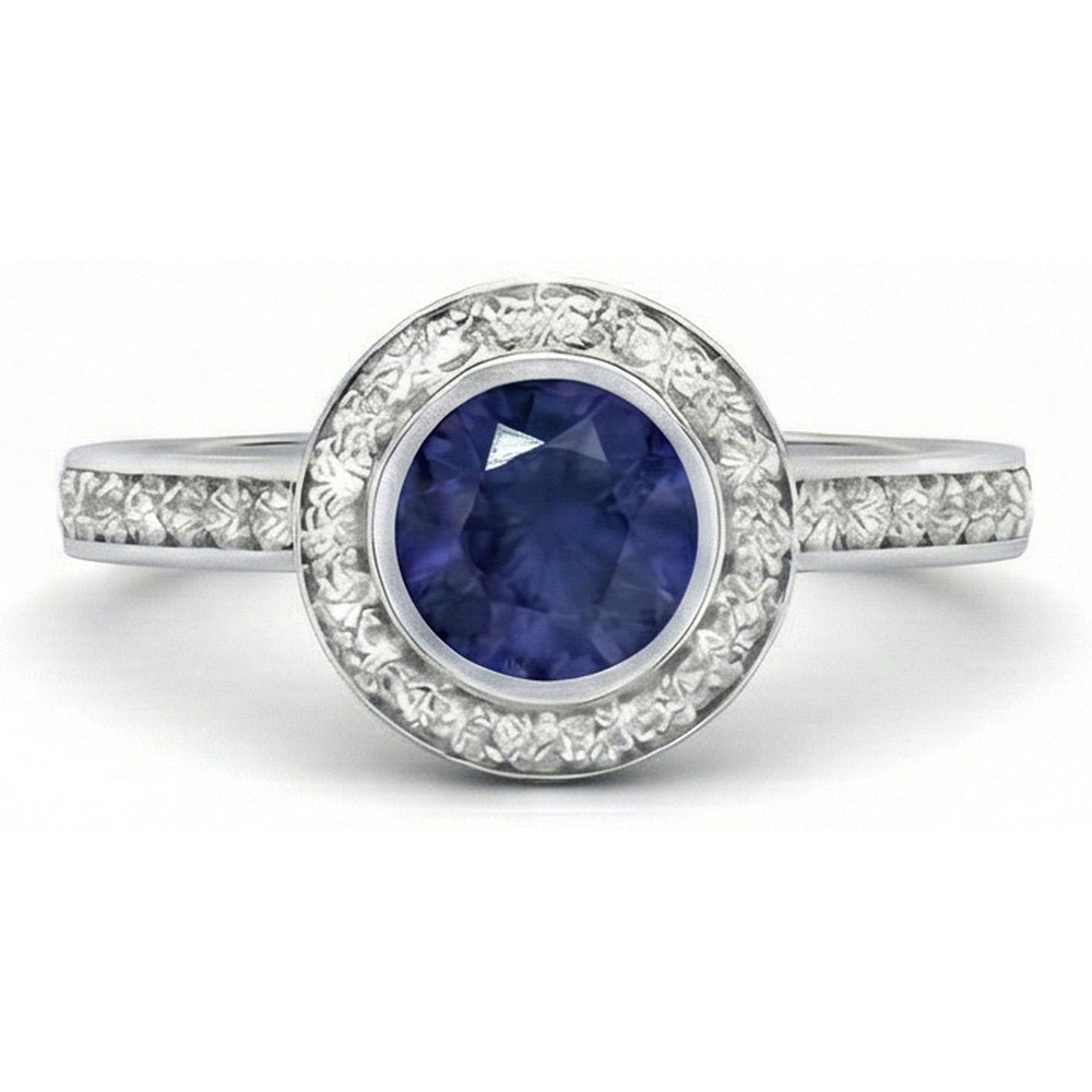 Ring mit 3 Kt Ceylon Saphir Aus der Erde Abgebauter Natürlicher Diamanten im Rundschliff Weißgold 14K