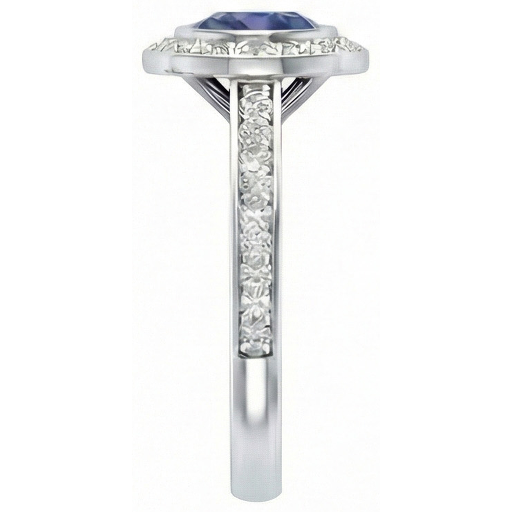 Ring mit 3 Kt Ceylon Saphir Aus der Erde Abgebauter Natürlicher Diamanten im Rundschliff Weißgold 14K