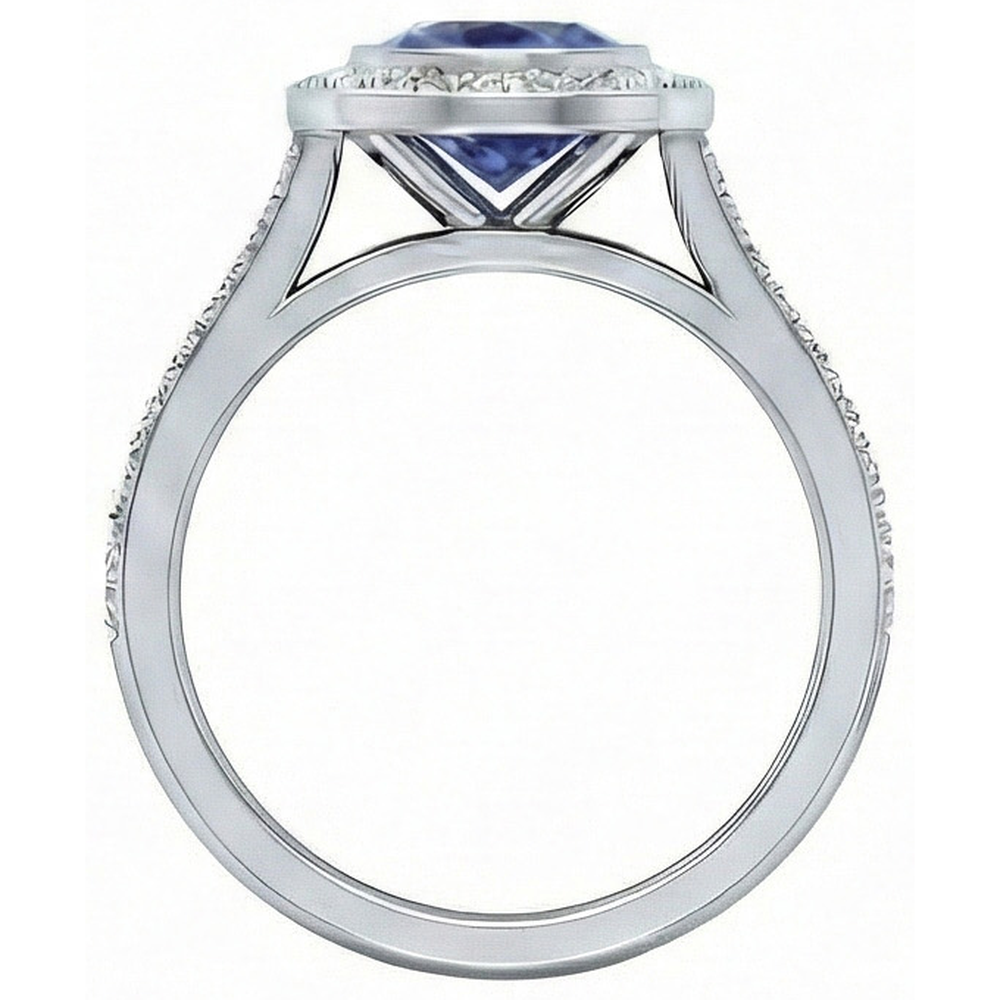 Ring mit 3 Kt Ceylon Saphir Aus der Erde Abgebauter Natürlicher Diamanten im Rundschliff Weißgold 14K
